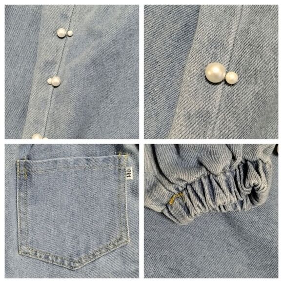 Pearl Embellished Denim Elastic Waist Jeans Kids Sz 7 - Picture 4 of 9